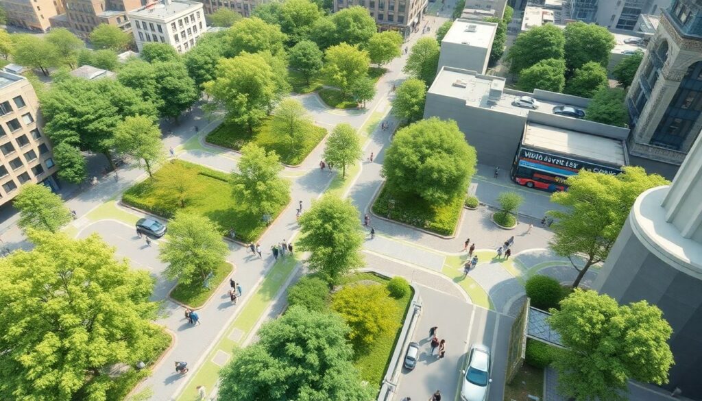 Городское озеленение: связка между парками, садами и пешеходными зонами - иллюстрация